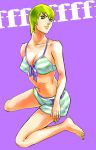  1girl bikini bikini_shorts foo_fighters front-tie_top green_eyes green_hair jojo_no_kimyou_na_bouken short_hair solo swimsuit yasuhito_(yasu_no_e) 