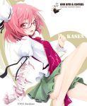  bandage bandages bare_legs barefoot bespectacled blush bun_cover chain chains character_name chinese_clothes cuffs double_bun flower glasses ibara_kasen ibaraki_kasen ichiju legs ogami_kazuki open_mouth pink_eyes pink_hair pink_rose red-framed_glasses rose short_hair skirt solo tabard touhou 