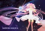  artist_request blush dress earth goddess_madoka hair_bow kaname_madoka long_hair mahou_shoujo_madoka_magica moon open_mouth pink_hair planet source_request thigh-highs twintails wings yellow_eyes 