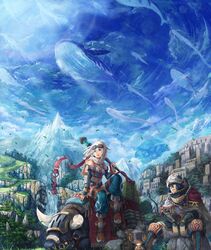  cloud clouds fantasy highres landscape mountain nigoro original riding scenery sky whale 