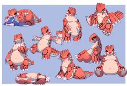  grey_background groudon kyogre lcshian lying multiple_views navel no_humans on_back pokemon pokemon_(creature) pokemon_focus sitting standing tail tongue tongue_out yellow_eyes 