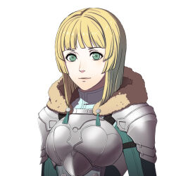  1girl armor artist_request blonde_hair breastplate breasts closed_mouth commentary_request fire_emblem fire_emblem:_three_houses fire_emblem_warriors:_three_hopes green_eyes ingrid_brandl_galatea lips looking_at_viewer medium_hair official_alternate_costume official_alternate_hairstyle official_art simple_background solo transparent_background upper_body 