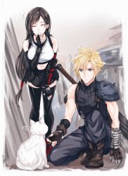  +++ ... 1boy 1girl animal armor bare_shoulders black_hair black_skirt black_thighhighs blonde_hair blue_eyes blue_pants blue_sweater breasts buster_sword cat closed_eyes closed_mouth cloud_strife crop_top earrings elbow_gloves final_fantasy final_fantasy_vii final_fantasy_vii_remake fingerless_gloves full_body gloves hand_on_own_thigh highres jewelry leaning_forward light_blush long_hair low-tied_long_hair medium_breasts midriff miniskirt mizuamememe navel on_one_knee pants ribbed_sweater short_hair shoulder_armor single_bare_shoulder skirt sleeveless sleeveless_turtleneck smile spiky_hair spoken_ellipsis suspenders sweater sword sword_on_back tank_top thigh-highs tifa_lockhart turtleneck turtleneck_sweater weapon weapon_on_back white_cat white_tank_top zettai_ryouiki 
