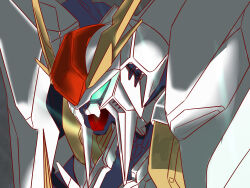  absurdres commentary english_commentary glowing glowing_eyes green_eyes gundam gundam:_hathaway's_flash highres huancheng_h.c mecha mecha_focus mobile_suit no_humans portrait robot science_fiction upper_body v-fin xi_gundam 