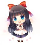 1girl aya_drevis black_hair blood blue_eyes bow chibi hair_bow huge_bow long_hair mad_father mao_guo open_mouth rabbit smile snowball_(mad_father) solo