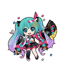  1girl :d animated animated_png aqua_eyes aqua_hair asymmetrical_footwear asymmetrical_sleeves black_kimono black_outline black_thighhighs blinking blush chibi chibi_only colored_petticoat confetti folding_fan full_body game_asset gradient_hair hair_ornament hand_fan hatsune_miku hatsune_miku_graphy_collection holding holding_fan japanese_clothes kimono kimono_skirt looking_at_viewer magical_mirai_miku magical_mirai_miku_(2020_summer) mismatched_footwear mismatched_sleeves multicolored_hair okobo open_mouth outline petticoat pinching_sleeves pink_hair pink_sleeves pink_streaks platform_sandals sandals sidelocks single_thighhigh smile solo standing streaked_hair thigh-highs transparent_background vocaloid white_kimono white_sleeves 