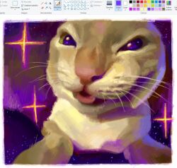  alwaysalele animal animal_focus cat close-up commentary green_eyes making-of_available meme meme_request microsoft_paint_(medium) microsoft_paint_(software) no_humans original painterly photo-referenced realistic sparkle tongue tongue_out whiskers white_cat 