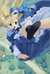  :o alice alice_(wonderland) alice_in_wonderland apron blonde_hair dress falling fancy_fantasia frills green_eyes hairband hat highres long_hair open_mouth ribbon skirt ueda_ryou 