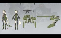  1girl armor assault_rifle autocannon bare_legs blonde_hair cannon chest_rig coat frider grin gun handgun headgear holding holding_weapon holster horns humanization leopard_2 looking_at_viewer magazine_(weapon) mecha mecha_musume mechanical_horns military military_vehicle motor_vehicle original overcoat personification red_eyes rifle robot shorts smile smoke_grenade solo tank tank_gun thigh_holster war_thunder weapon weapon_request 
