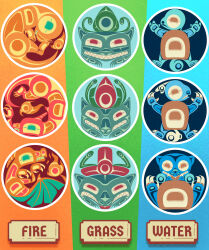  blastoise blue_eyes brown_eyes bulbasaur charizard charmander charmeleon claws evolutionary_line fire flame-tipped_tail flat_color highres ivysaur no_humans plant pokemon pokemon_(creature) red_eyes sharp_teeth squirtle starter_pokemon_trio tail teeth telekitnetic venusaur vines wartortle 