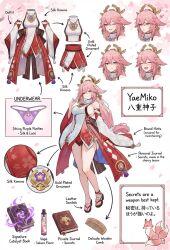 1girl animal_ears character_sheet genshin_impact long_hair pink_hair underwear yae_miko