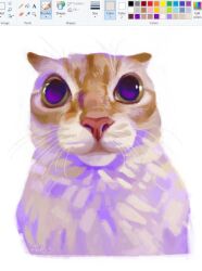 alwaysalele animal animal_focus cat dilated_pupils fluffy green_eyes hue_shifting looking_at_viewer meme meme_request microsoft_paint_(medium) microsoft_paint_(software) no_humans original painterly photo-referenced realistic staring tabby_cat whiskers white_background yellow_cat 