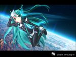  bodysuit earth eto gloves green_eyes green_hair hatsune_miku headphones project_diva smile solo space thighhighs twintails vocaloid wallpaper white_gloves 