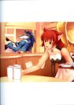  animal_ears bell bell_collar bent_over carrying cat_ears collar cooking cup headband highres ladle mao mao_(shining_tears) mug nekomimi red_eyes red_hair scan shining_(series) shining_tears shining_wind short_hair table taka_tony tony_taka tray volg waitress wolf 