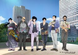  absurdres asama_yoshitsune casual character_request eyepatch glasses hand_fan highres japanese_clothes kaku_yasuaki katana misumi_aoteru nippon_sangoku official_art ryumon_mitsuhide sugou_gou_(nippon_sangoku) sword wajima_ouga weapon 