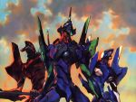  eva_00 eva_01 eva_02 highres lance mecha neon_genesis_evangelion polearm sky sunset wallpaper weapon 