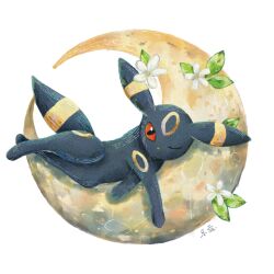  animal_focus black_fur colored_sclera crescent_moon fukyo highres looking_at_viewer moon no_humans one_eye_closed pokemon pokemon_(creature) pokemon_focus red_eyes red_sclera solo tail umbreon 