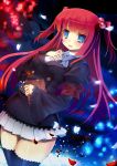  blue_eyes blush hair_bobbles hair_ornament highres long_hair makaroni multicolored_eyes petals red_hair seifuku tears thigh-highs thighhighs twintails umineko_no_naku_koro_ni ushiromiya_ange zettai_ryouiki 