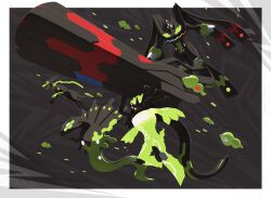  absurdres cannon dog empty_eyes ewokakukaede glowing grey_background hexagon highres mega_pokemon mega_zygarde no_humans open_mouth pokemon pokemon_(creature) pokemon_focus pokemon_legends:_z-a snake white_eyes zygarde zygarde_(10) zygarde_(50) zygarde_(complete) zygarde_cell zygarde_core 