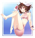  barefoot bikini brown_hair bunny_ears feet flat_chest highres ichi_makoto inaba_tewi red_eyes ribbon smile soles swimsuit swimsuit toes touhou 