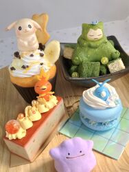  animal_focus banana bird cake character-themed_food clay_(medium) commentary_request cupcake ditto food food_focus fruit highres icing in_food macaron myaoyu3 no_humans peakychu photo_(medium) pikachu pokemon pokemon_(creature) pokemon_focus snorlax swablu torchic unconventional_media 