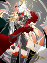  1girl animal_ears artist_name black_background black_gloves blue_eyes boots bow bowtie dress ear_covers echoo formal_clothes from_side gem gloves highres horse_ears horse_girl jewelry long_dress looking_to_the_side orfevre_(umamusume) pearl_(gemstone) short_hair simple_background solo thigh_boots umamusume white_hair 