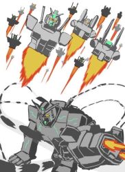  assault_visor cannon commentary_request gattai getter_rays getter_robo getter_robo_armageddon giant green_eyes gun guncannon gundam gundam_gquuuuuux guntank kin-san_(sasuraiga) mecha mecha_focus mobile_suit mobile_suit_gundam no_humans parody robot rx-78-2_gundam rx-78-2_gundam_(hyper) scene_reference science_fiction shoulder_cannon spacecraft thrusters v-fin weapon yellow_eyes 