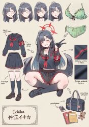 1girl blue_archive character_sheet halo ichika_(blue_archive) long_hair school_uniform underwear v wings