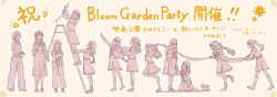  6+girls ahoge anyoji_hime arms_behind_back banner bloom_garden_party_jacket blunt_bangs blunt_ends bob_cut braid ceras_yanagida_lilienfeld commentary_request crossed_arms everyone frilled_shirt frilled_sleeves frills fujishima_megumi fujishima_megumi_(post-graduation_casual) hair_ornament half_up_braid half_updo highres hinoshita_kaho holding holding_banner hood hood_down hooded_jacket inverted_bob jacket jumbo_(jb_yst) kachimachi_kosuzu katsuragi_izumi kneeling long_hair long_sleeves looking_at_another love_live! love_live!_hasu_no_sora_jogakuin_school_idol_club love_live!_hasu_no_sora_jogakuin_school_idol_club_bloom_garden_party medium_skirt momose_ginko monochrome multi-tied_hair multiple_girls murano_sayaka official_artist_extra ogami_sachi ogami_sachi_(post-graduation_casual) on_ladder open_clothes open_jacket orange_theme osawa_rurino otomune_kozue otomune_kozue_(post-graduation_casual) pants pleated_skirt ponytail rabbit_hair_ornament shirt short_hair side_braids skirt twintails two_side_up very_long_hair vest yugiri_tsuzuri yugiri_tsuzuri_(post-graduation_casual) 
