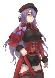 1010kman 1girl absurdres beret black_thighhighs cropped_legs girls'_frontline_2:_exilium girls_frontline hat highres lewis_(girls'_frontline) lewis_(girls'_frontline_2) light_smile long_hair long_sleeves purple_hair solo thigh-highs very_long_hair violet_eyes 