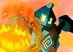  absurdres golett highres iron_fist_(pokemon) no_humans pokemon pokemon_(creature) pokemon_ability pokemon_focus potukonboroto punching solo 