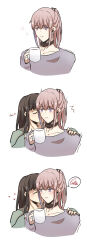  2girls absurdres blush chinese_commentary closed_eyes commentary_request eye_contact girls_frontline hair_ornament heart highres johnjohn_(johnjohn_1028) kiss long_hair looking_at_another m4a1_(girls'_frontline) multicolored_hair multiple_girls pink_hair ponytail spoken_heart st_ar-15_(girls'_frontline) yuri 