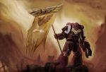  armor banner blood_ravens bolter highres power_armor red_eyes skull solo space_marine spehss_mahreen warhammer_40k weapon 
