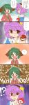  2girls 5koma :3 :d :o ? animal_ears comic ears eromame eyeball flower green_hair hairband hands_on_hips heart highres kasodani_kyouko komeiji_satori mind_reading multiple_girls o_o open_mouth purple_hair red_eyes saya26 short_hair smile third_eye touhou translated translation_request 