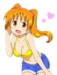  bare_shoulders breasts brown_hair casual character_request cleavage colored denim denim_shorts derivative_work leaning_forward long_hair mochizuki_tomomi open_mouth orange_eyes orange_hair shiguko shinryaku!_ikamusume short_shorts shorts smile solo twintails 