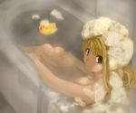  bathtub blonde_hair brown_eyes foam long_hair nanaonal nude original rubber_duck smile solo water 