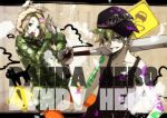  baseball_bat baseball_cap blonde_hair blue_eyes goggles goggles_around_neck goggles_on_head hair_ornament hairclip hat kagamine_len kagamine_rin panda_hero_(vocaloid) short_hair siblings supaidaman twins vocaloid 