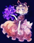  1girl blonde_hair blue_eyes blush dress hair_ribbon looking_at_viewer medicine_melancholy poison ribbon sash short_hair smile solo touhou uranaishi_(miraura) wavy_hair 