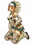  barioth_(armor) capcom detached_sleeves kneeling midriff monster_hunter monster_hunter_3 purin white_hair 