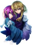  blonde_hair bust din_(flypaper) hair_up hand_in_hair japanese_clothes long_hair multiple_girls no_hat no_headwear purple_eyes purple_hair saigyouji_yuyuko smile touhou violet_eyes yakumo_yukari yellow_eyes 