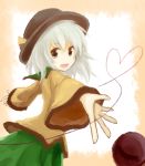  eyeball hat heart heart_of_string highres komeiji_koishi mugi_(banban53) open_mouth outstretched_arm outstretched_hand short_hair silver_hair skirt smile solo third_eye touhou 