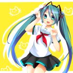  aqua_eyes aqua_hair bad_id cat_pose hands hatsune_miku long_hair nail_polish open_mouth paw_pose sailor_collar skirt solo twintails very_long_hair vocaloid vocaloid_(lat-type_ver) yutazou 