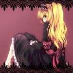  barefoot blonde_hair blue_eyes boku_wa_tomodachi_ga_sukunai bow dress drpow gothic_lolita hairband hasegawa_kobato lolita_fashion lolita_hairband lolita_headband long_hair sitting solo tom_(drpow) two_side_up 