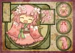  asa_no_ha_(pattern) blush_stickers character_sheet cherry_blossoms closed_eyes eyes_closed fairy flower from_behind japanese_clothes kimono long_hair original personification pink_hair ribbon solo translated translation_request 
