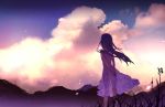  ano_hi_mita_hana_no_namae_wo_bokutachi_wa_mada_shiranai arms_behind_back cloud clouds dress from_behind highres honma_meiko long_hair power_lines rushka see-through silver_hair sky solo sunset 