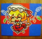  1girl =_= birthday blonde_hair closed_eyes fang flandre_scarlet gift hat highres lego photo short_hair solo touhou wings you_rei_(blowback) 