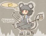  akihiyo animal_ears basket blush_stickers capelet cheese dowsing_rod dress english footwear gem grey_hair highres hungry jewelry mouse mouse_ears mouse_tail nazrin necklace pendant red_eyes shoes socks solo standing tail thought_bubble touhou 