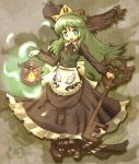  apron aqua_eyes blush_stickers dress green_hair key keyblade lantern long_hair maid original solo wings 