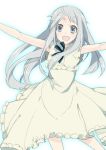  blue_eyes dress honma_meiko long_hair open_mouth outstretched_arms r-01 silver_hair spread_arms 