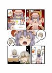  blonde_hair blue_dress blue_hair braid cake comic dress fangs flandre_scarlet food fruit grin highres izayoi_sakuya just_as_planned licking maid open_mouth pink_dress red_eyes remilia_scarlet side_ponytail silent_comic silver_hair smile strawberry tears touhou troll_face twin_braids uvula wings zetsumame 